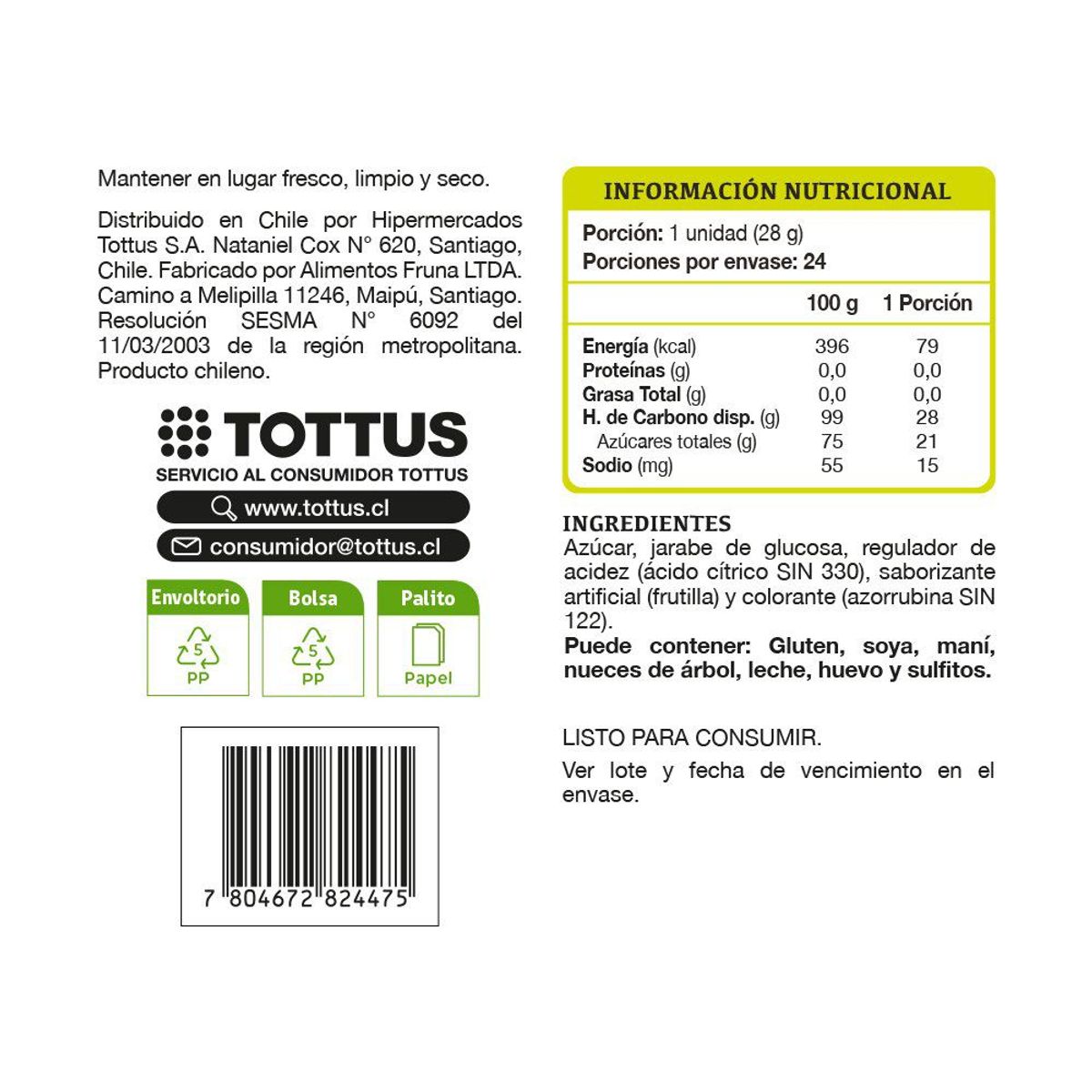 TOTTUS - Chupetes XL Frutilla