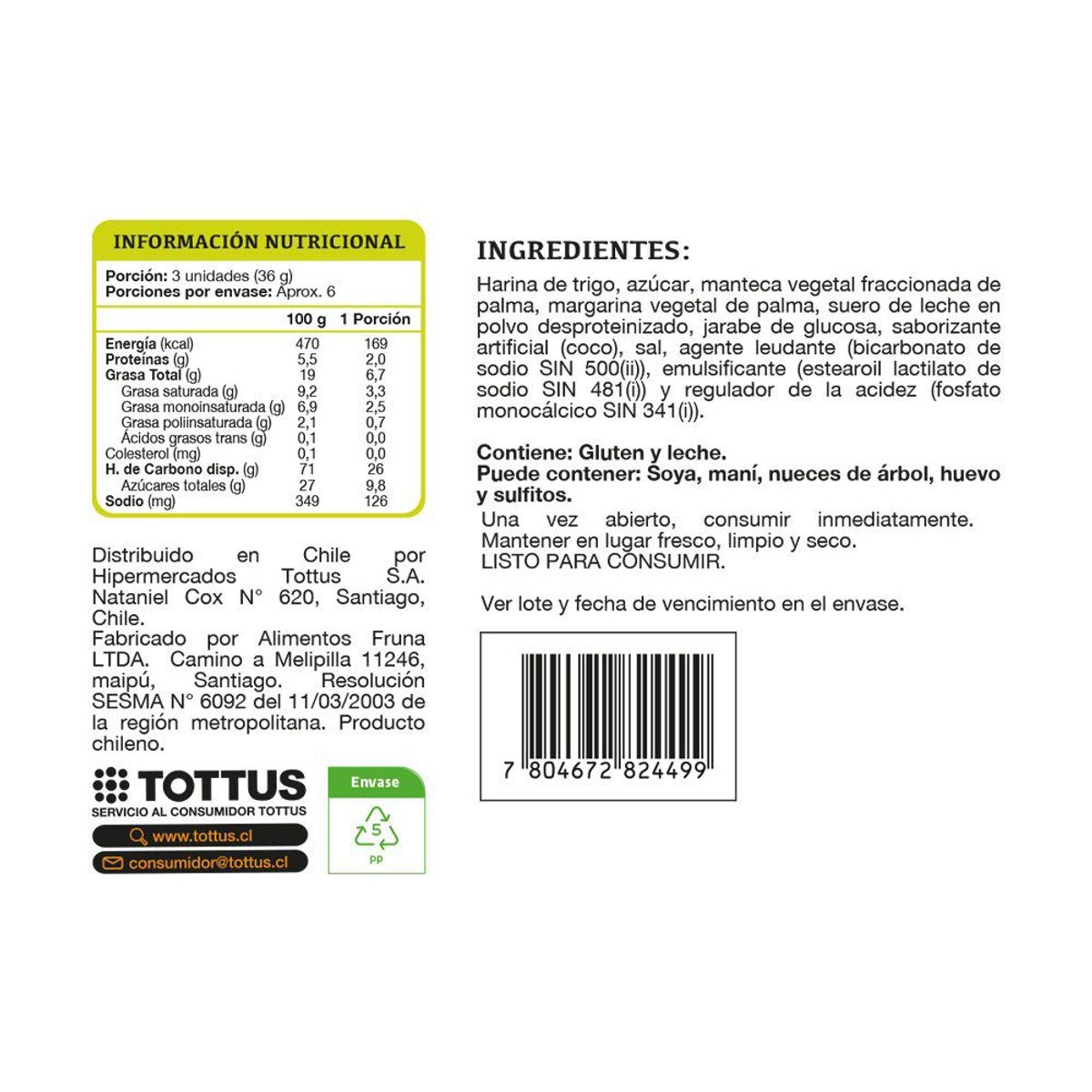 TOTTUS - Galleta Dulce Sabor Coco