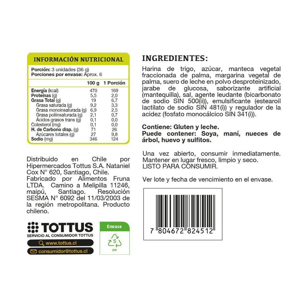 TOTTUS - Galleta Dulce Sabor Mantequilla