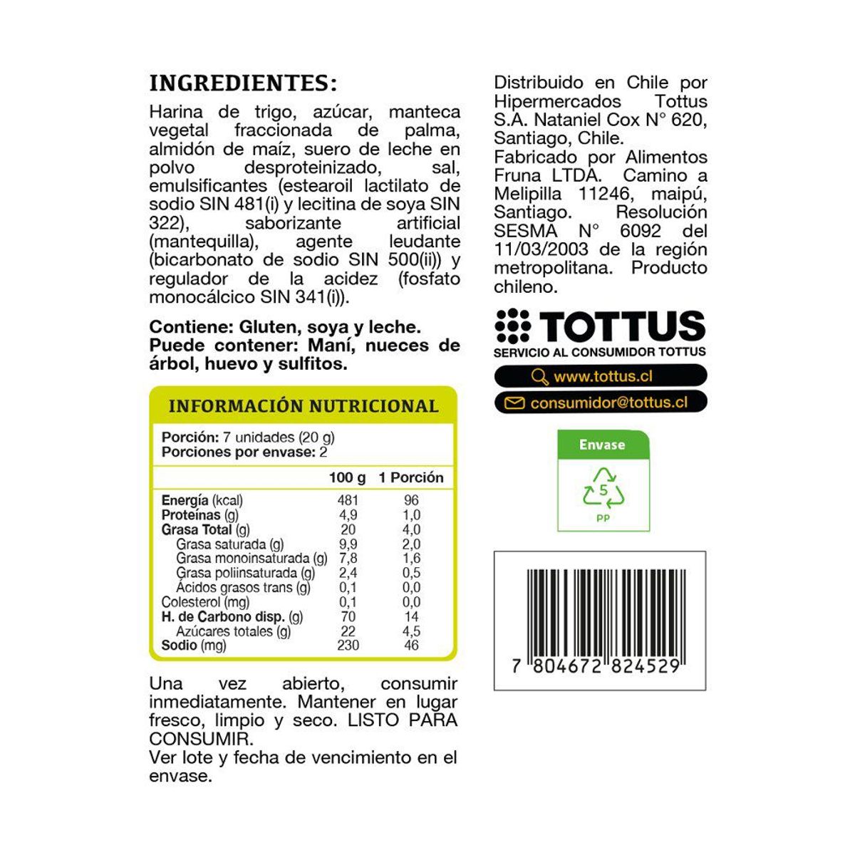 TOTTUS - Galleta Dulce Sabor Mantequilla