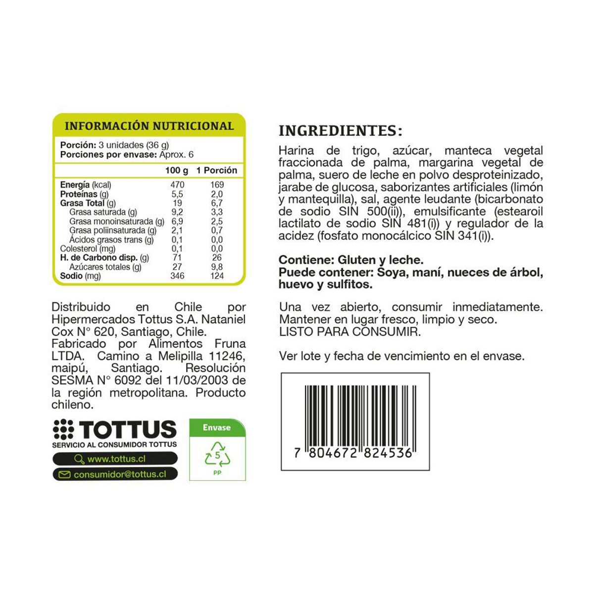 TOTTUS - Galleta Dulce Sabor Limón