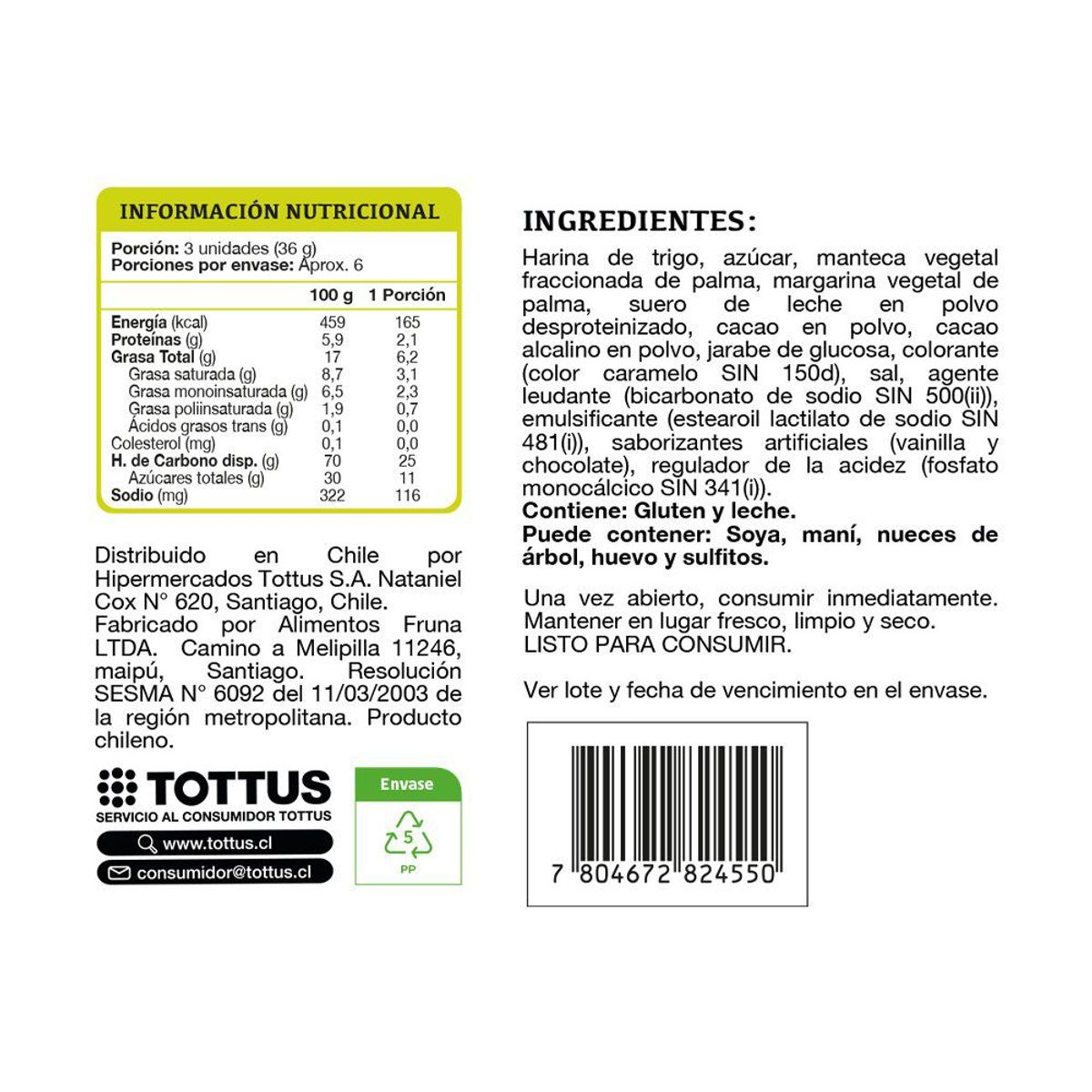 TOTTUS - Galleta Dulce Sabor Chocolate