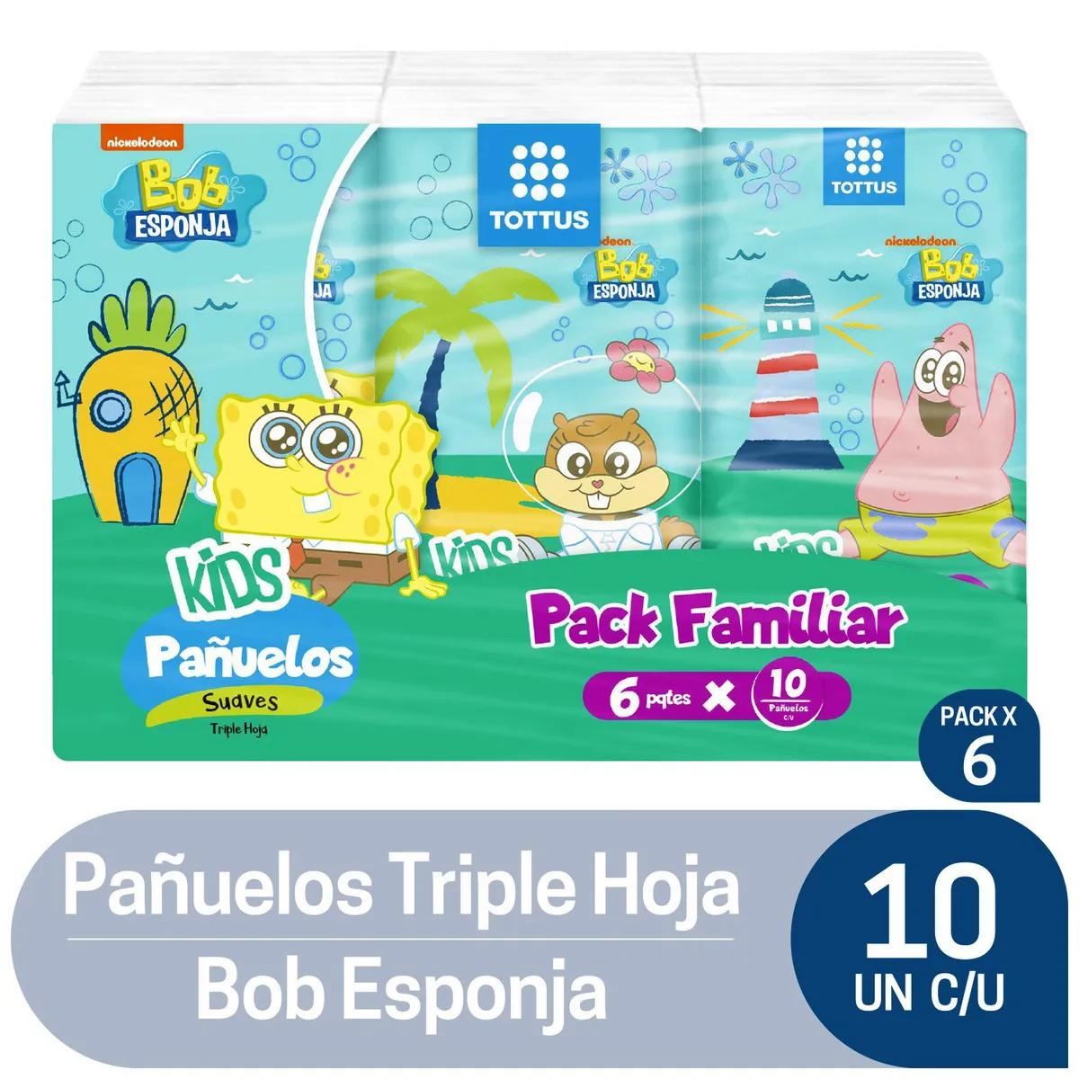 TOTTUS - Pañuelos Desechables Triple Hoja Bob Esponja