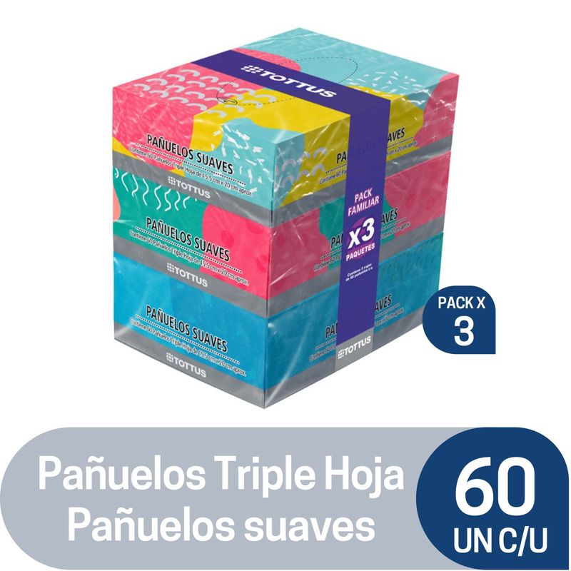 TOTTUS - Pack Pañuelos Tissue Tottus Triple Hoja 3 x 60 Un