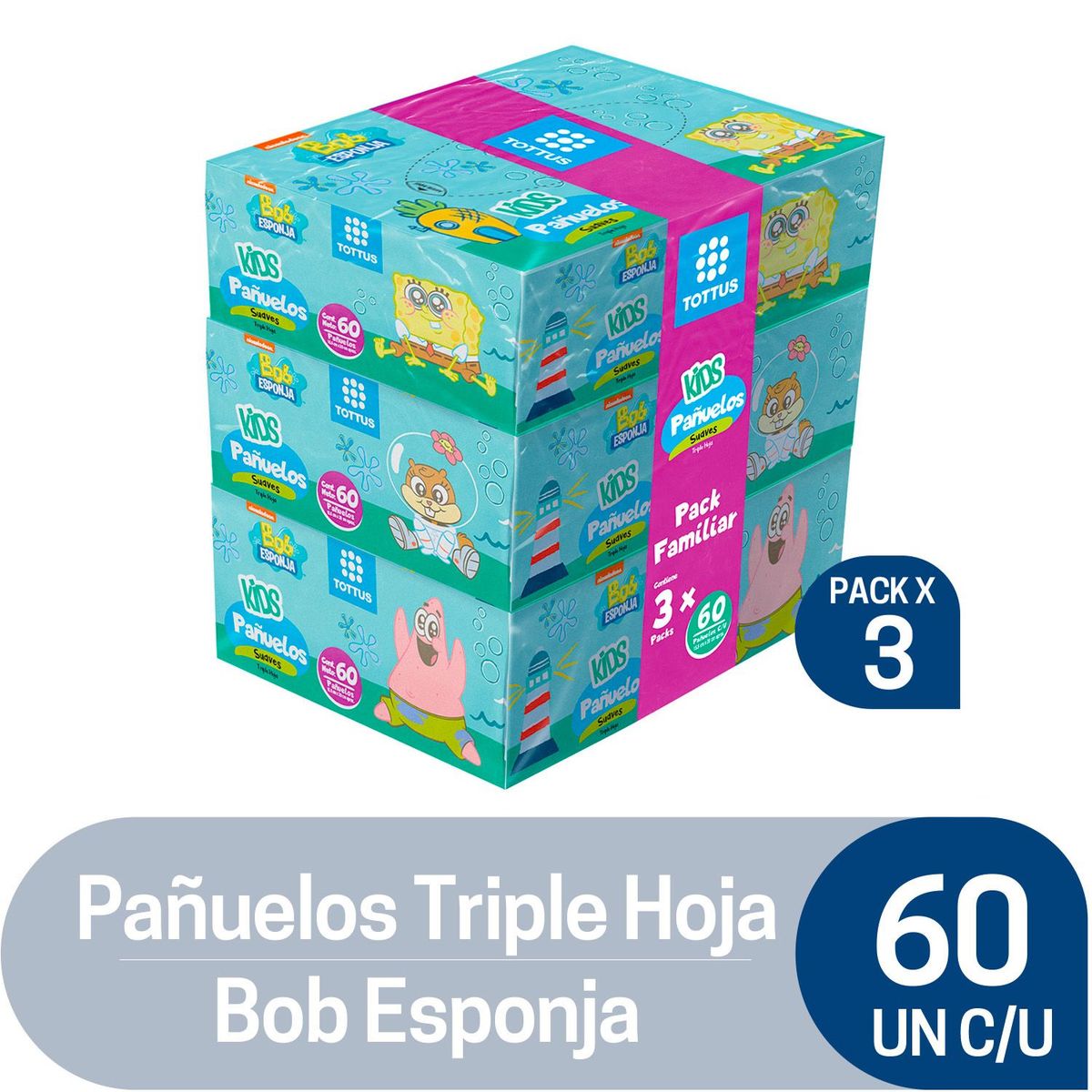 TOTTUS - Tripack Pañuelo Desechables Bob Esponja