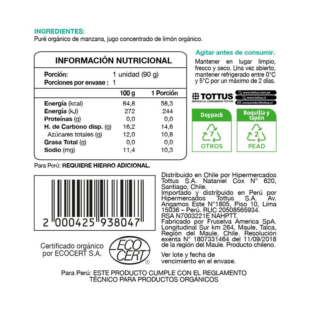 TOTTUS BEBE - Colado de Manzana Orgánico