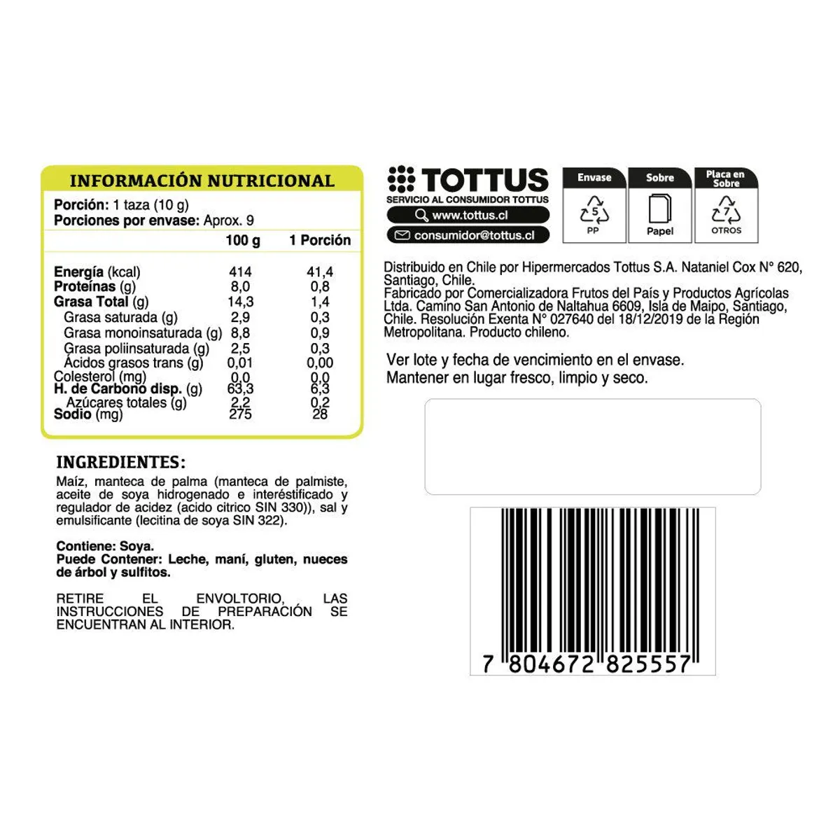 TOTTUS - Cabritas Microondas Natural