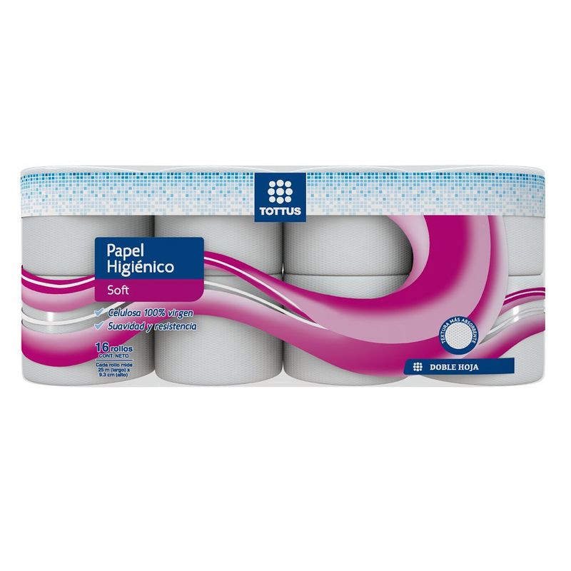TOTTUS - Papel Higiénico Tottus Doble Hoja Soft 16 x 25 mts