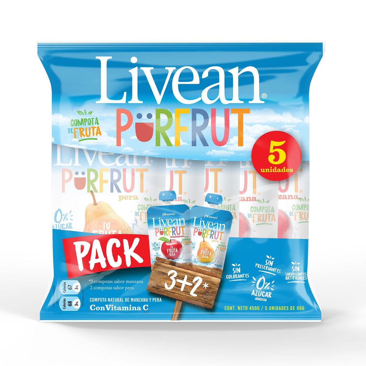LIVEAN - Pack Compotas Sabores Manzana y Pera