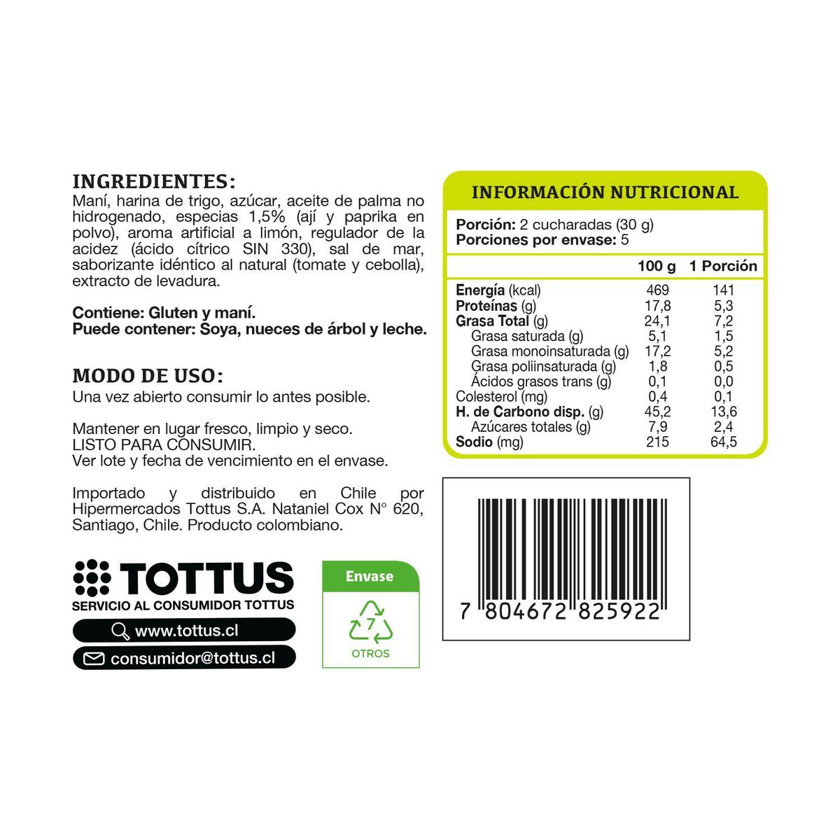 TOTTUS - Maní Japones Chile Limón Tottus 150 g