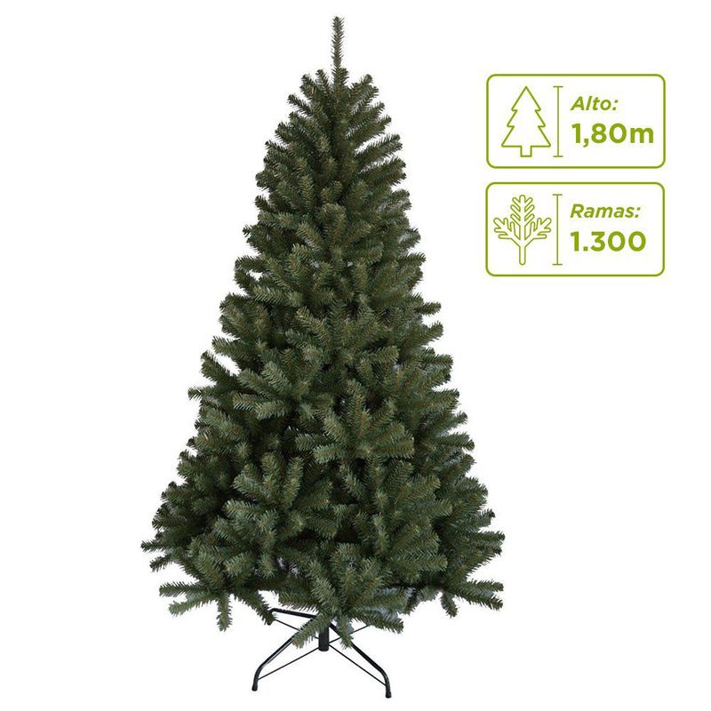 CASA JOVEN - Árbol de Navidad 180 cm 1300 Ramas Base Metálica