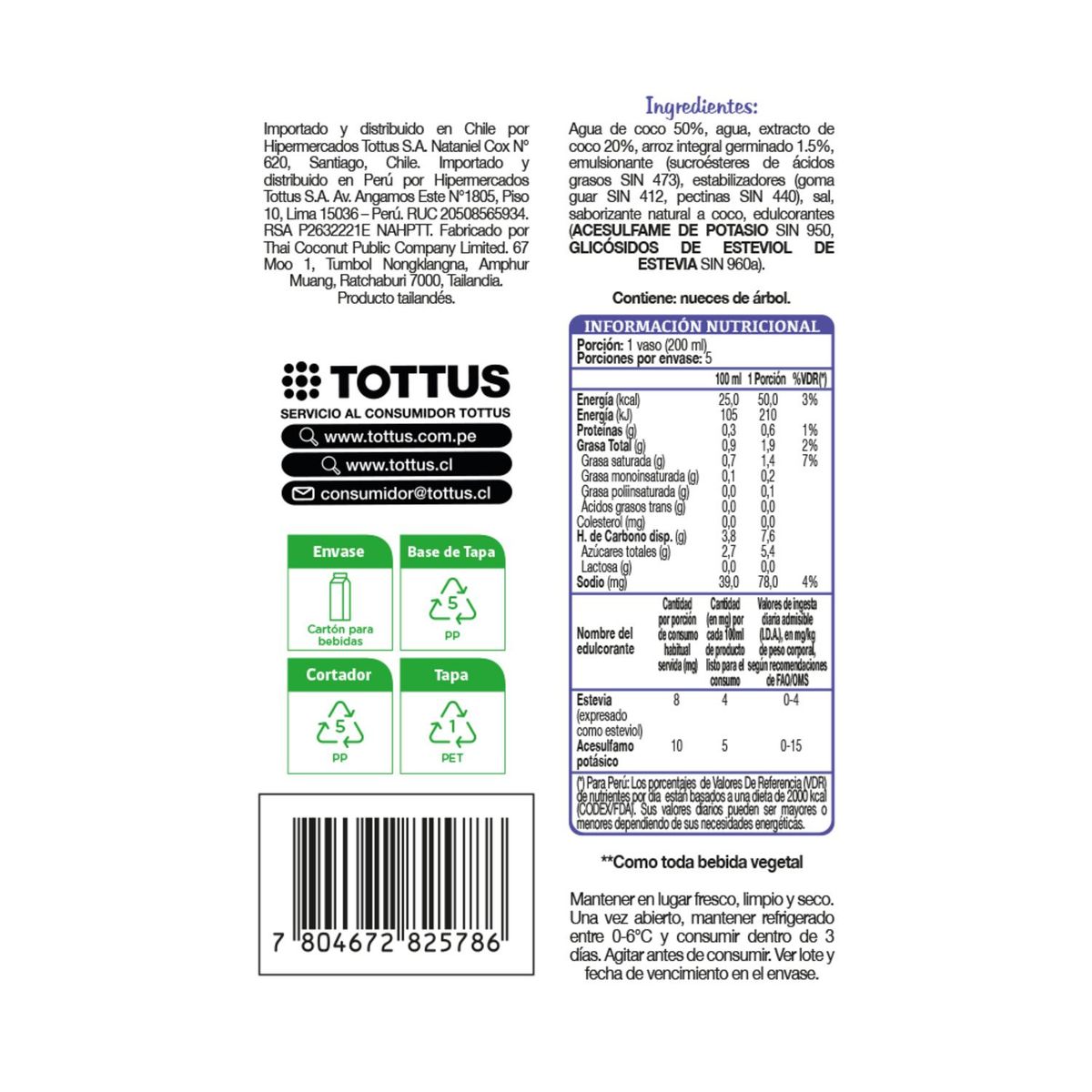 TOTTUS LIFE - Bebida Vegetal de Coco y Arroz