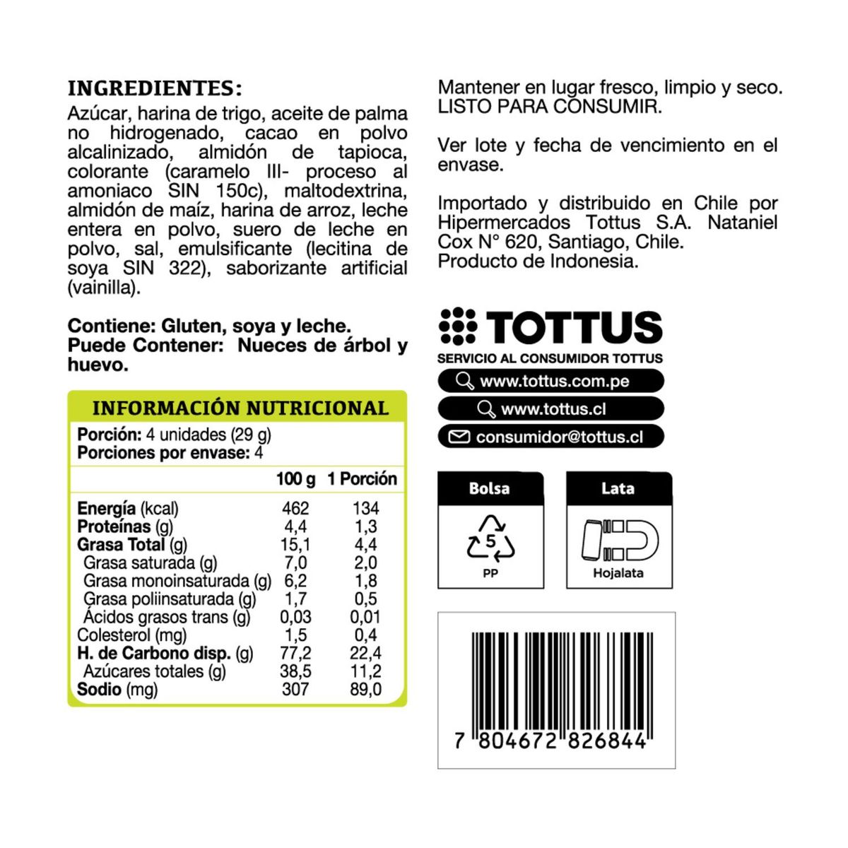 TOTTUS - Galletas Wafer Roll Brownie