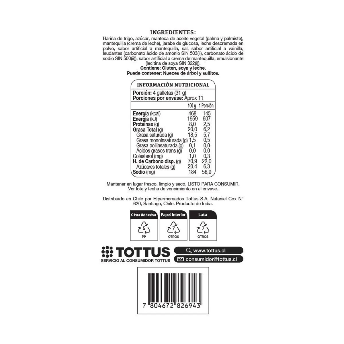 TOTTUS - Galletas de Mantequilla