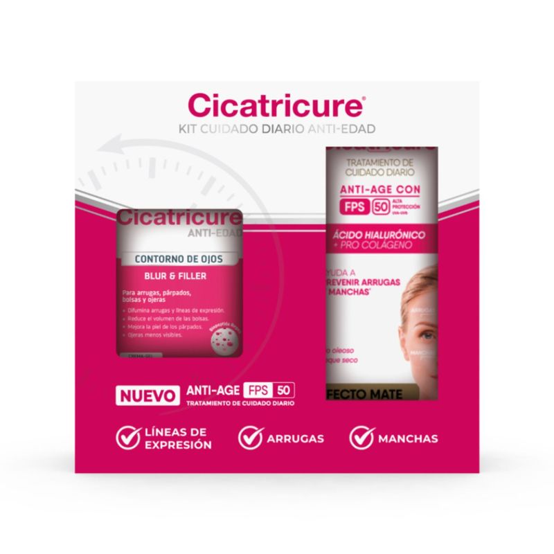 CICATRICURE - Pack Antiarrugas Anti Age FPS +50 40 g + Contorno de Ojos B&F 15 g Cicatricure