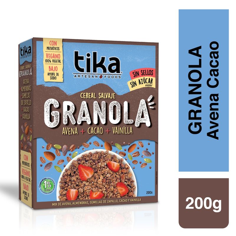 TIKA - Cereal Salvaje Granola Avena Cacao Tika 200 g