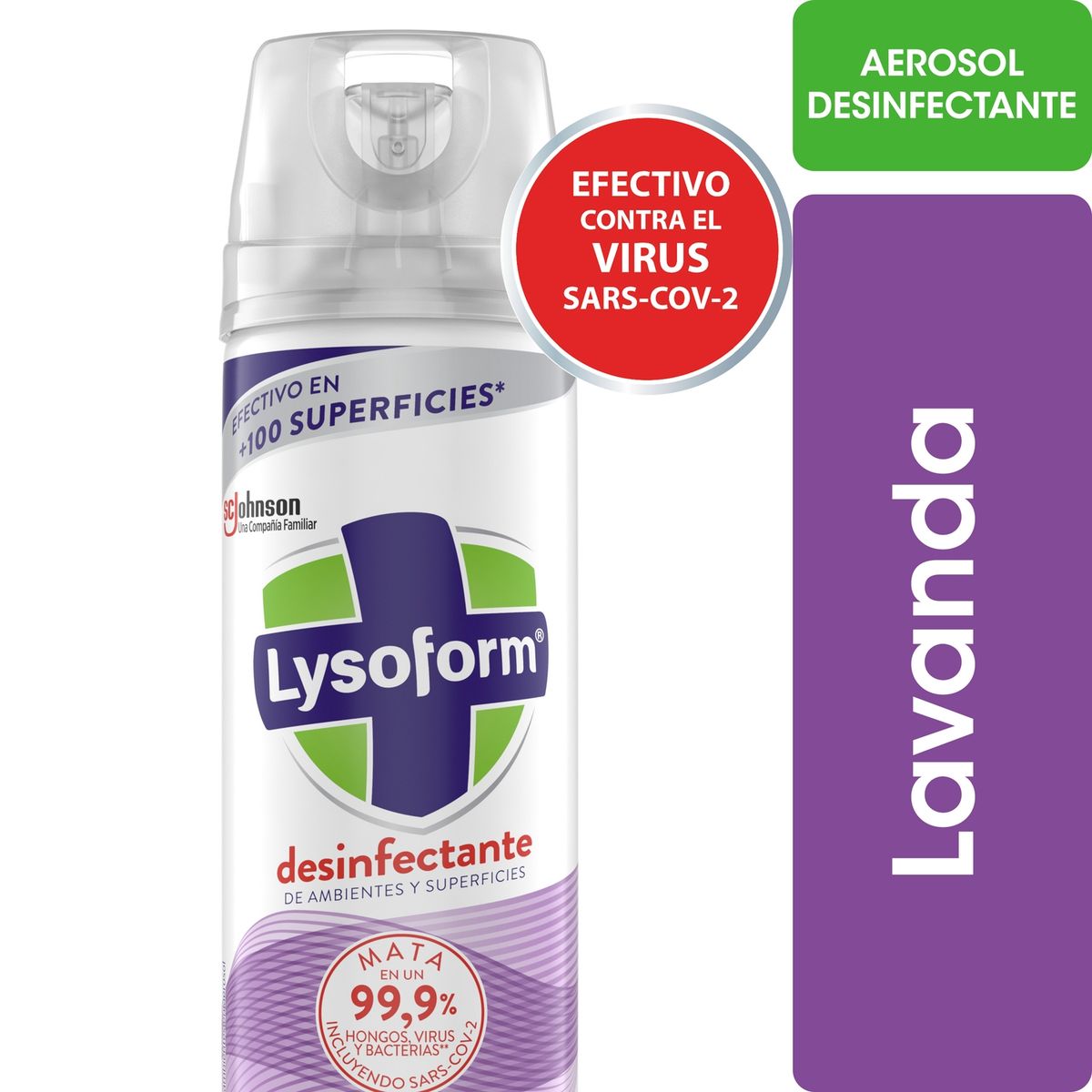 LYSOFORM - Desinfectante Aerosol de Ambientes y Elimina Olores Lysoform Lavanda 285 ml