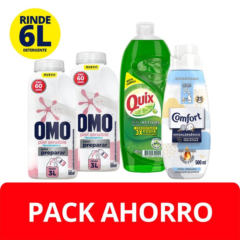 OMO - Pack Detergente Líquido + Quix + Suavizante Omo 3 Un
