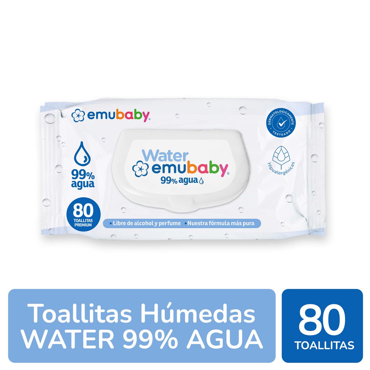 EMUBABY - Toallitas Húmedas Emu Baby Water 99% Agua 80 Unidades