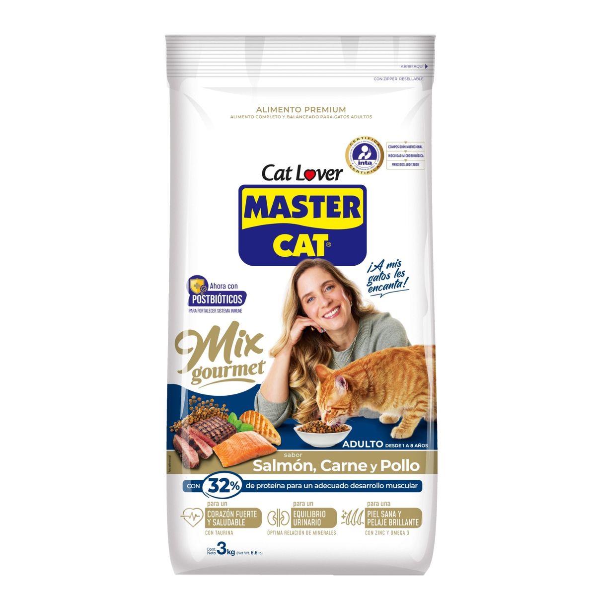 MASTER CAT - Alimento Seco para Gato Mix Gourmet Sabor Salmón 3 Kg