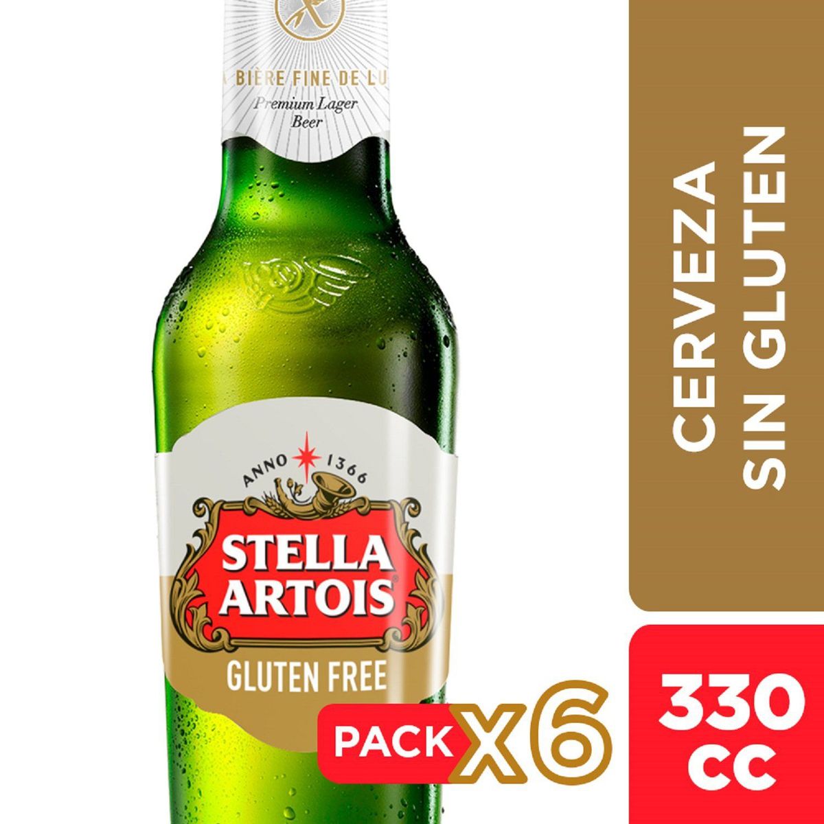 STELLA ARTOIS - Pack Cerveza Sin Gluten Stella Artois Botella 5° 6 Un x 330 cc