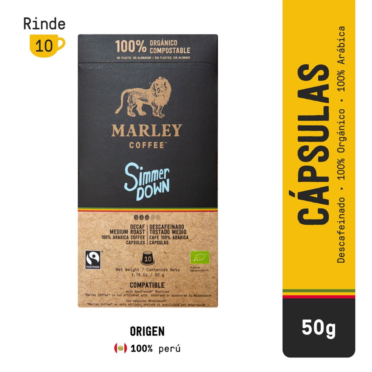 MARLEY COFFEE - Cápsulas de Café Descafeinado Simmer Down