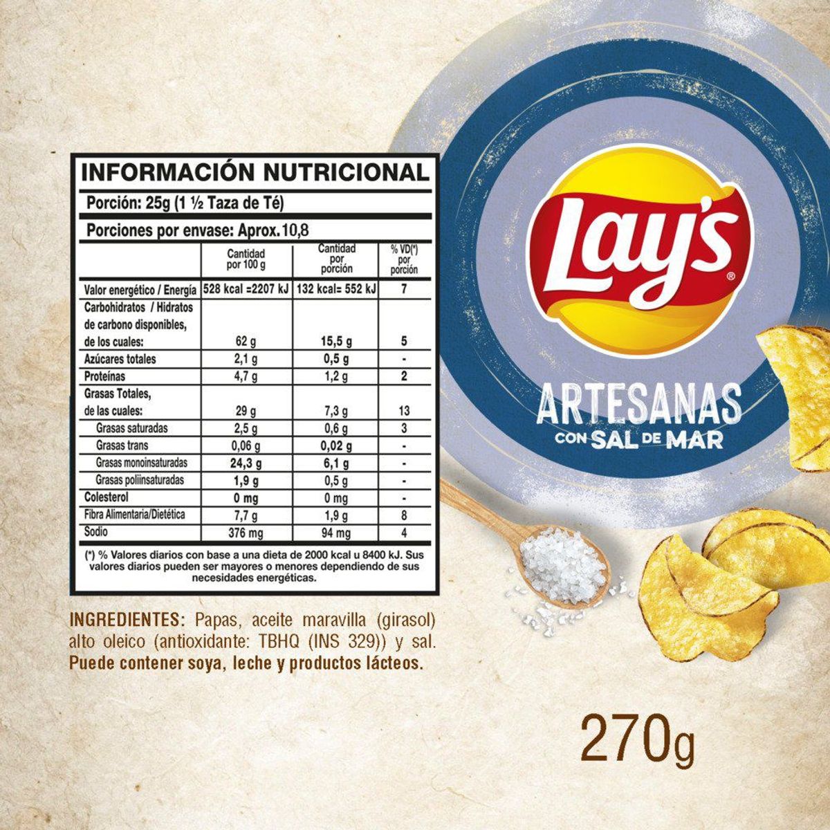 LAYS - PAPA ARTESANAS CASCARA LAYS 270 UND