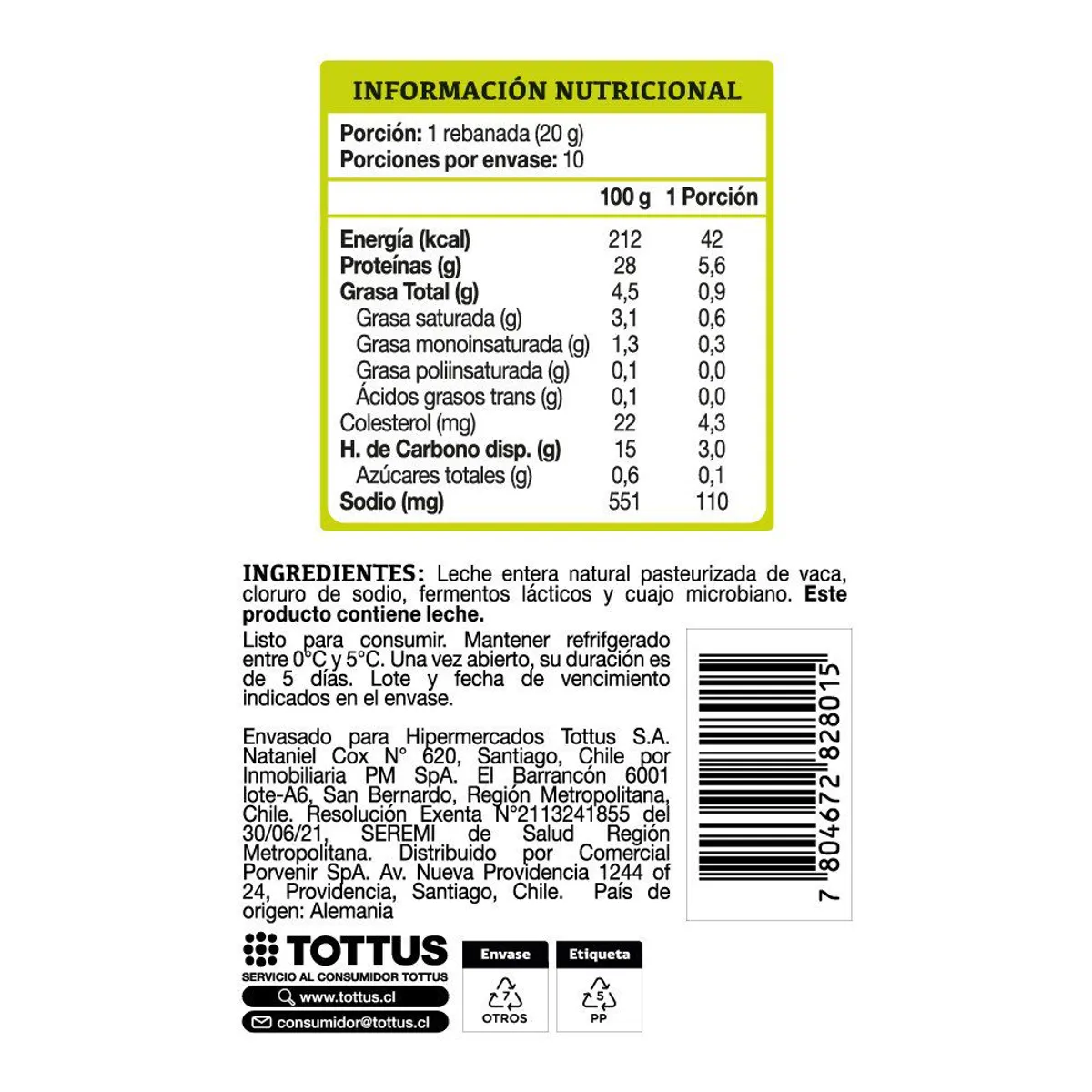 TOTTUS - Queso Mozzarella Trozo