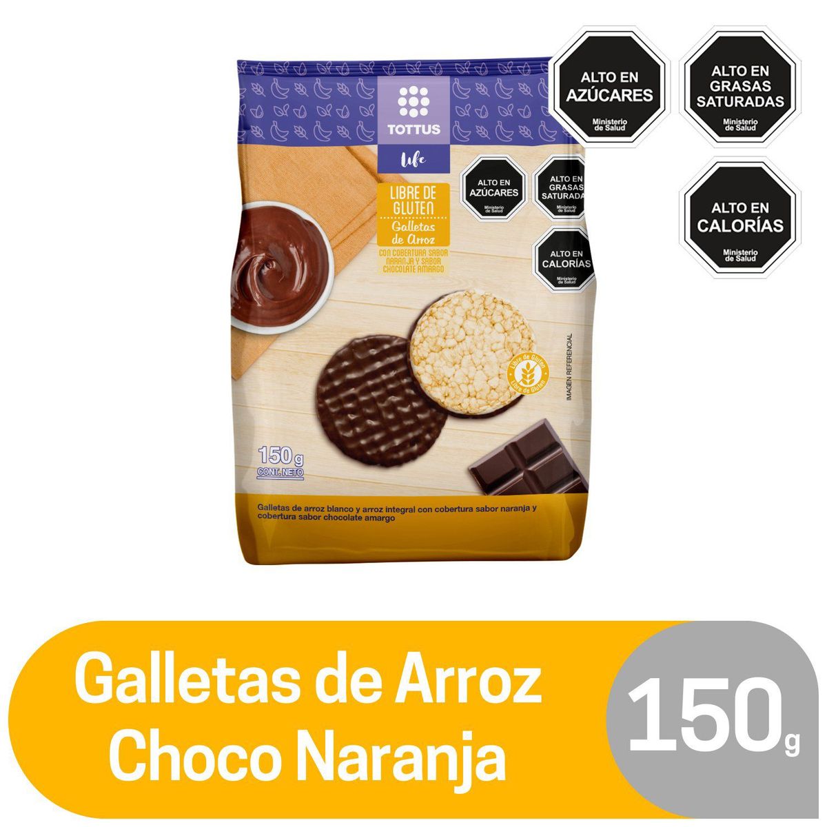 TOTTUS LIFE - Galleta de Arroz Cobertura Choco y Naranja