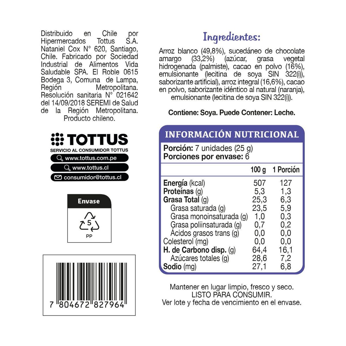 TOTTUS LIFE - Galleta de Arroz Cobertura Choco y Naranja