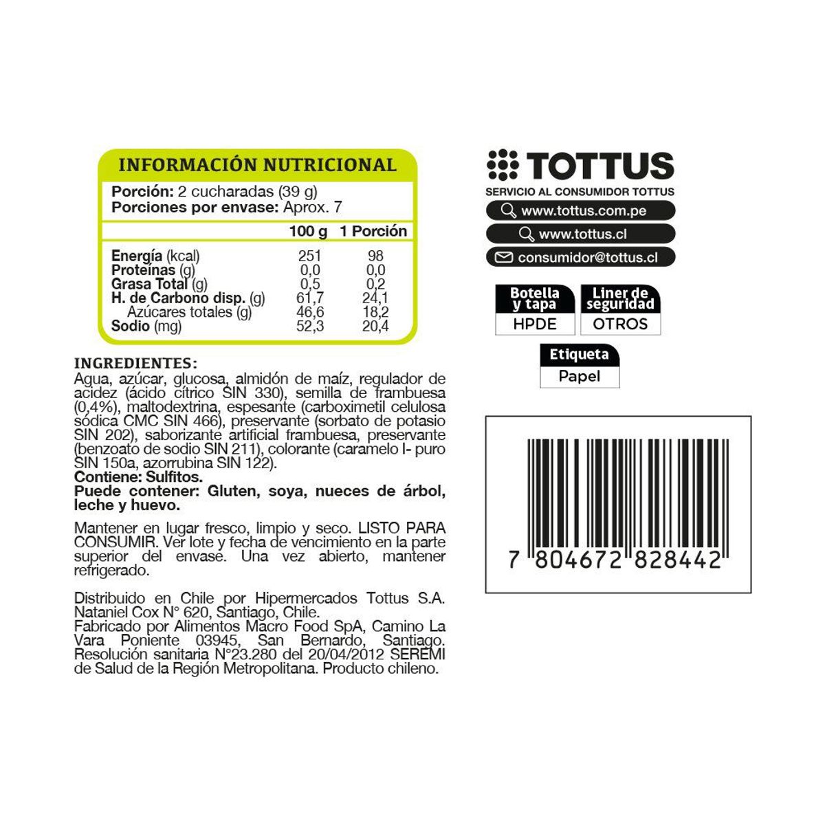 TOTTUS - Salsa Dulce Sabor Frambuesa