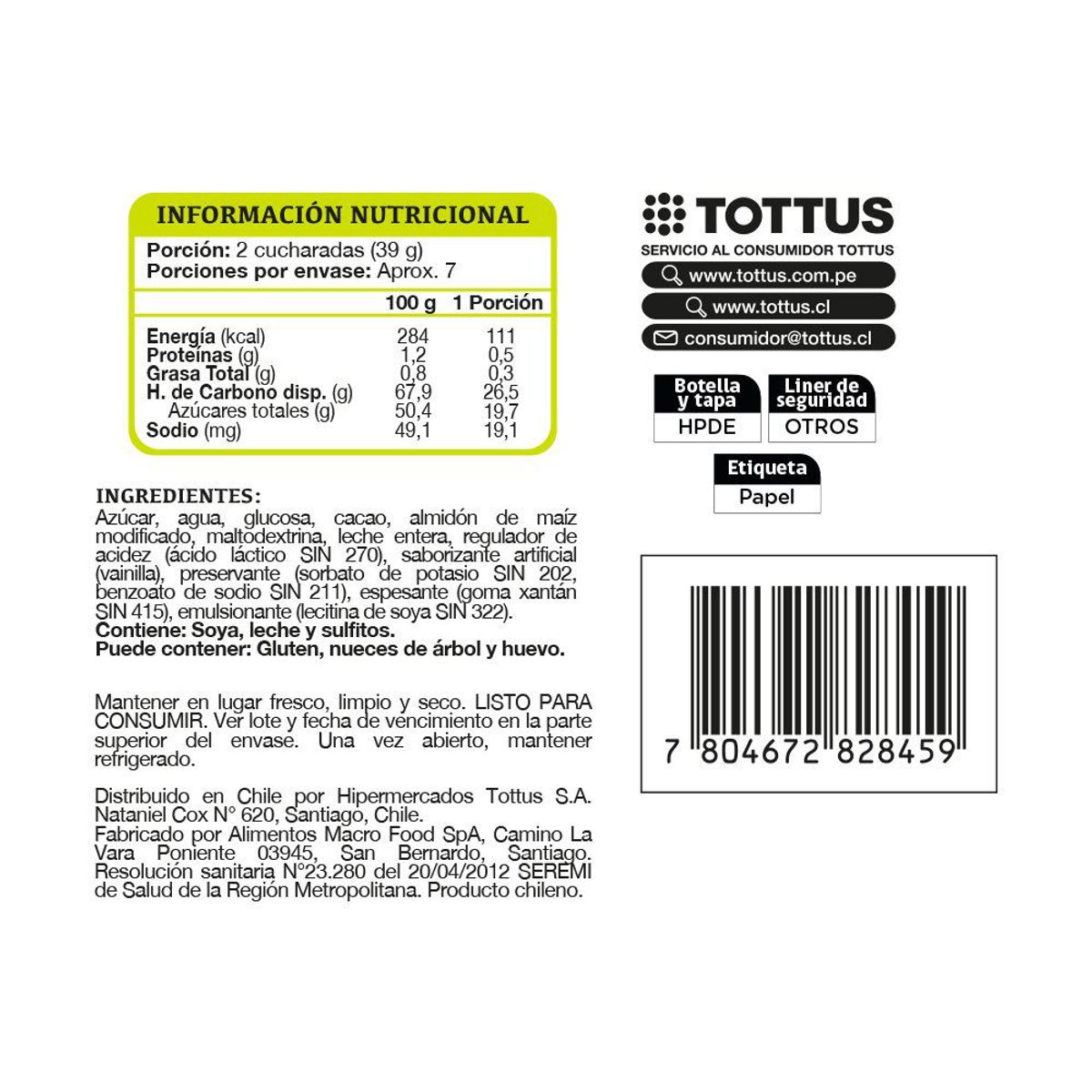 TOTTUS - Salsa Dulce Sabor Chocolate