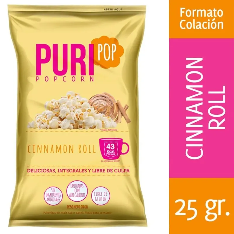 PURISNACKS - Puripop Popcorn Sabor Cinnamon Roll 25 g