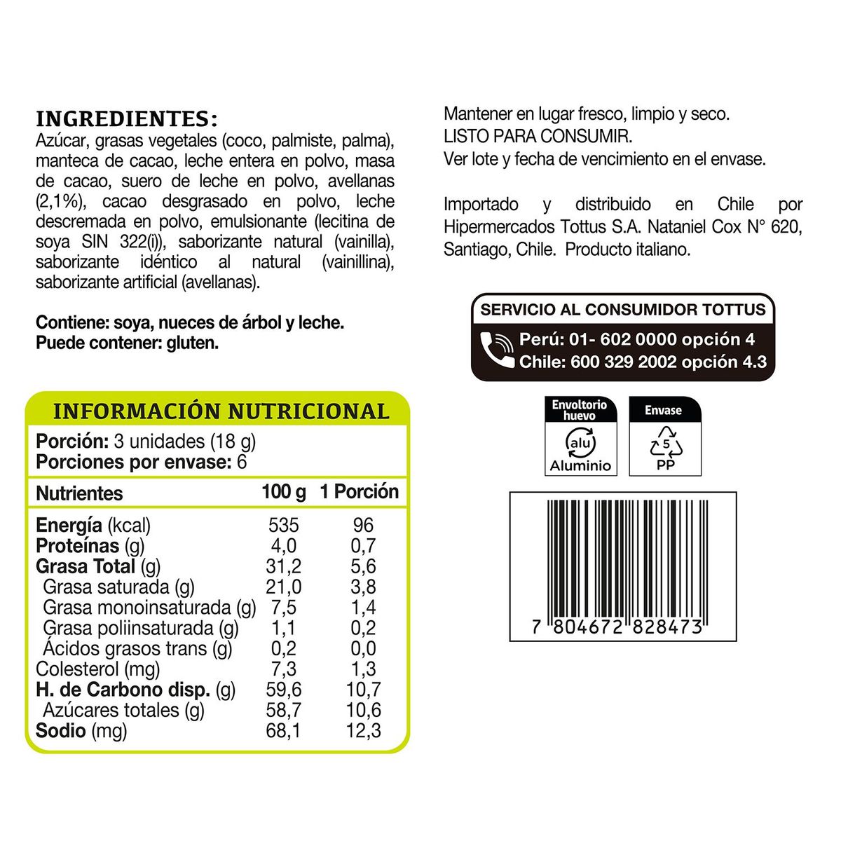 TOTTUS - Huevitos de Chocolate con Leche y Avellanas Tottus 110 g
