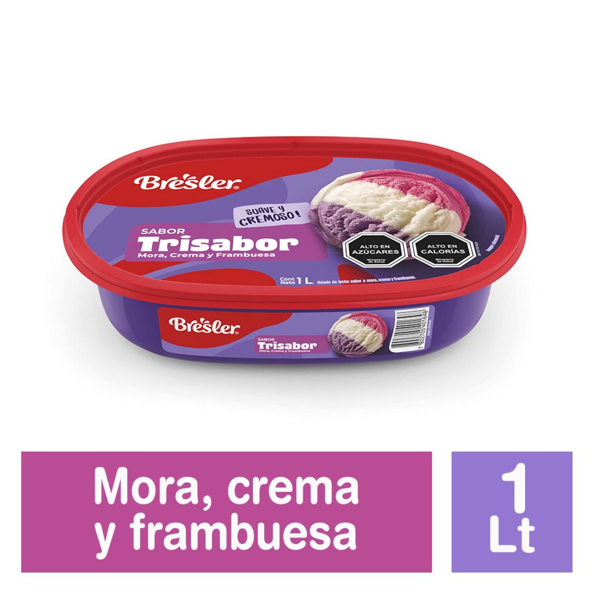 BRESLER - Helado de Leche Trisabor de Mora, Crema y Frambuesa Cassata Bresler 1 L