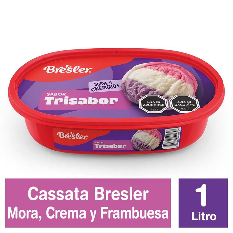 BRESLER - Helado de Leche Trisabor de Mora, Crema y Frambuesa Cassata Bresler 1 L