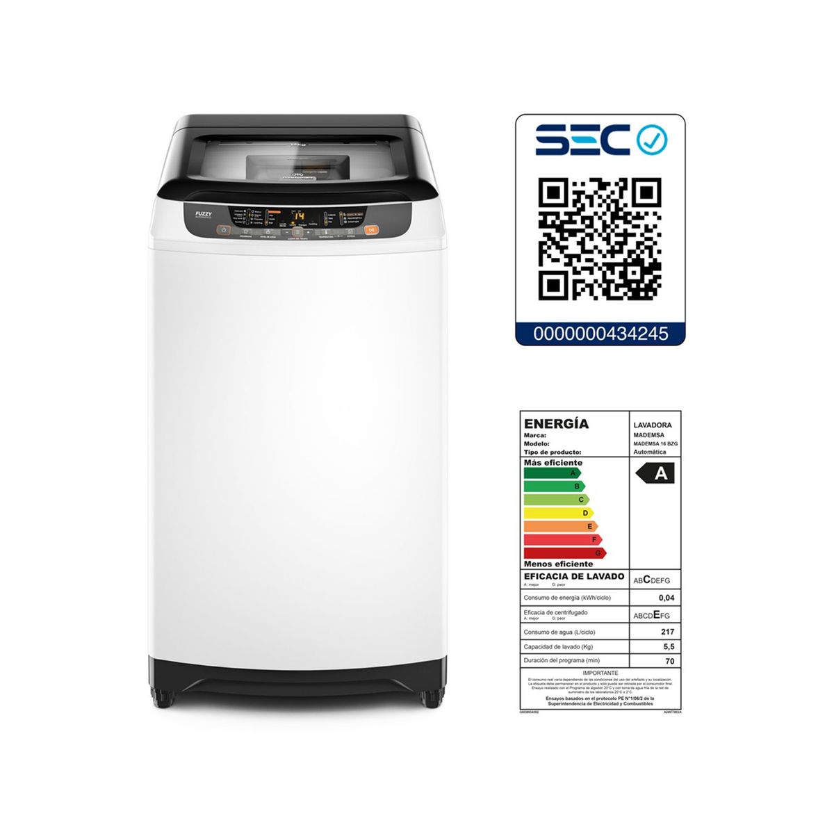 MADEMSA - Lavadora 16Kg Bzg Blanca Mademsa