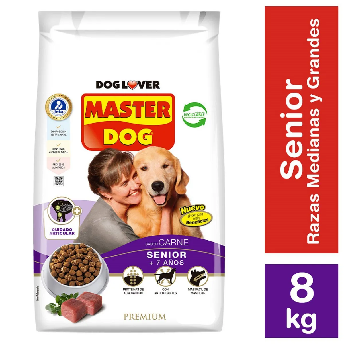 MASTER DOG - Alimento Seco para Perro Senior Sabor Carne 8 Kg