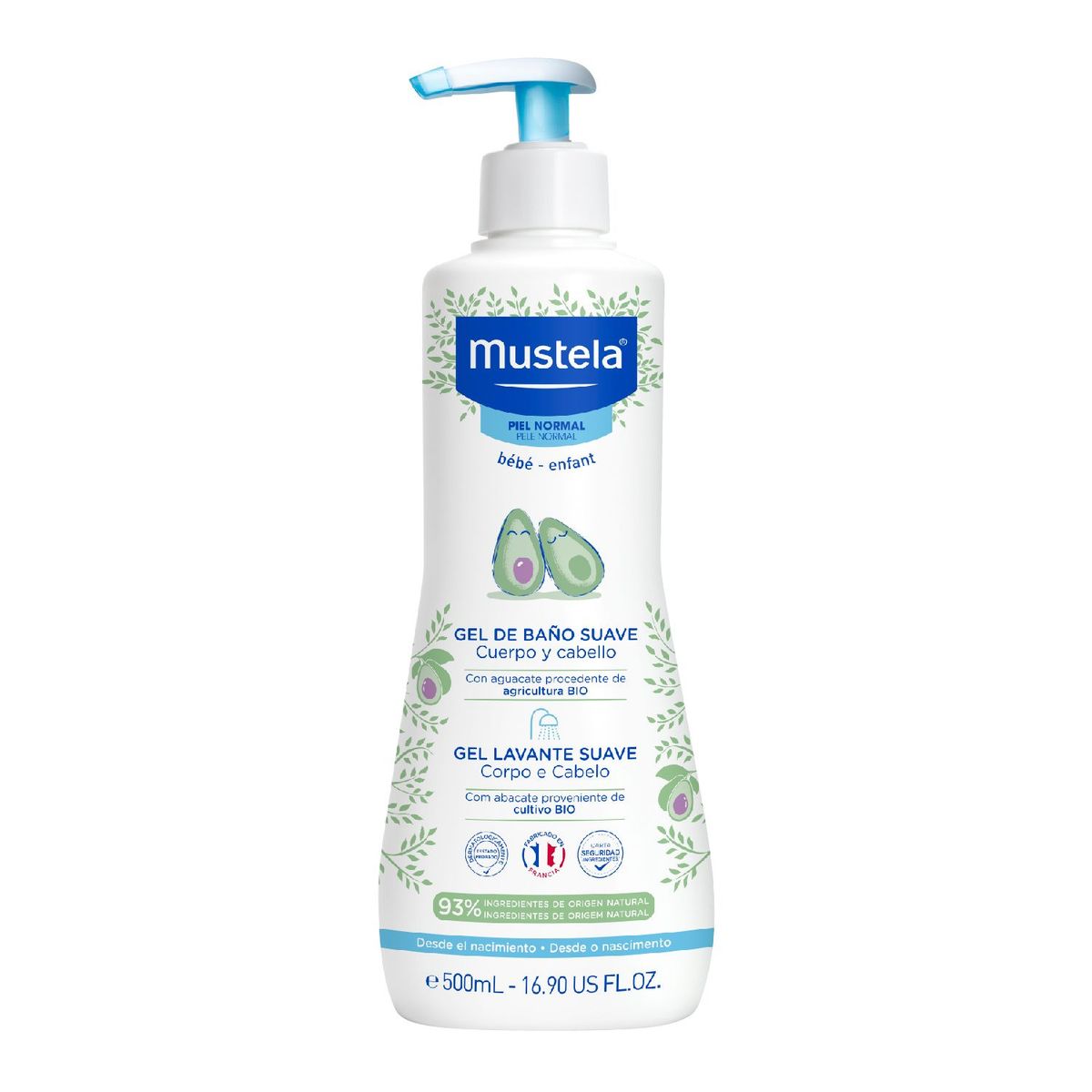 MUSTELA - Gel de Baño Suave para Bebé Mustela Cuerpo y Cabello 500 ml