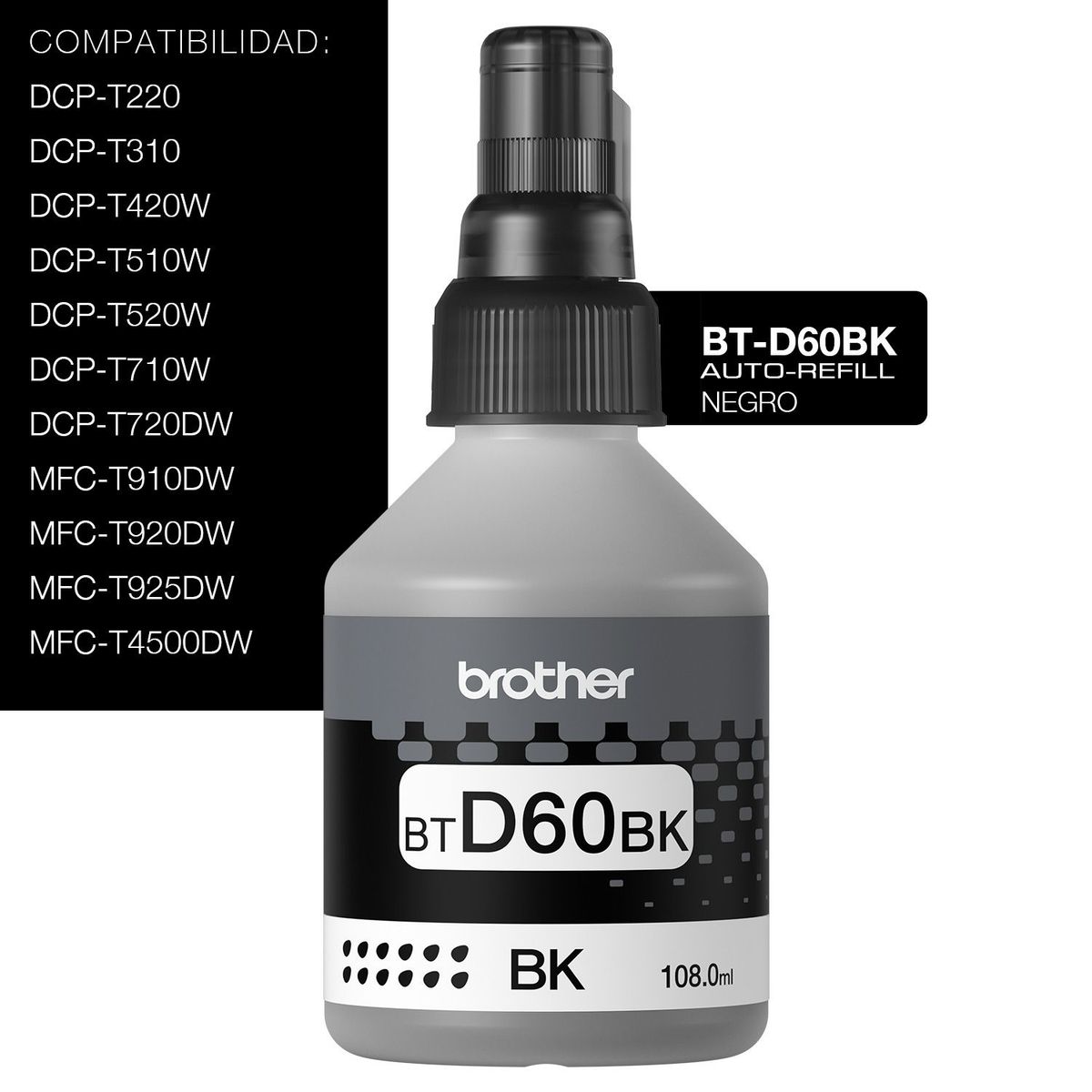 BROTHER - Botella Tinta Auto-Refill Negro BT-D60BK