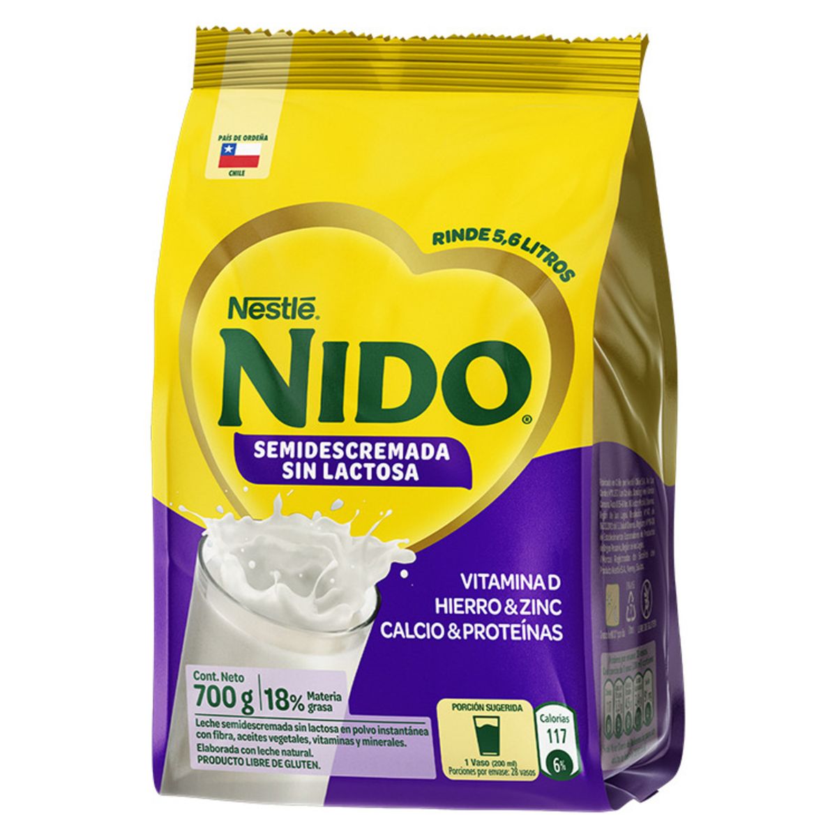 NIDO - Leche en Polvo Nido Semidescremada Sin Lactosa 700 g
