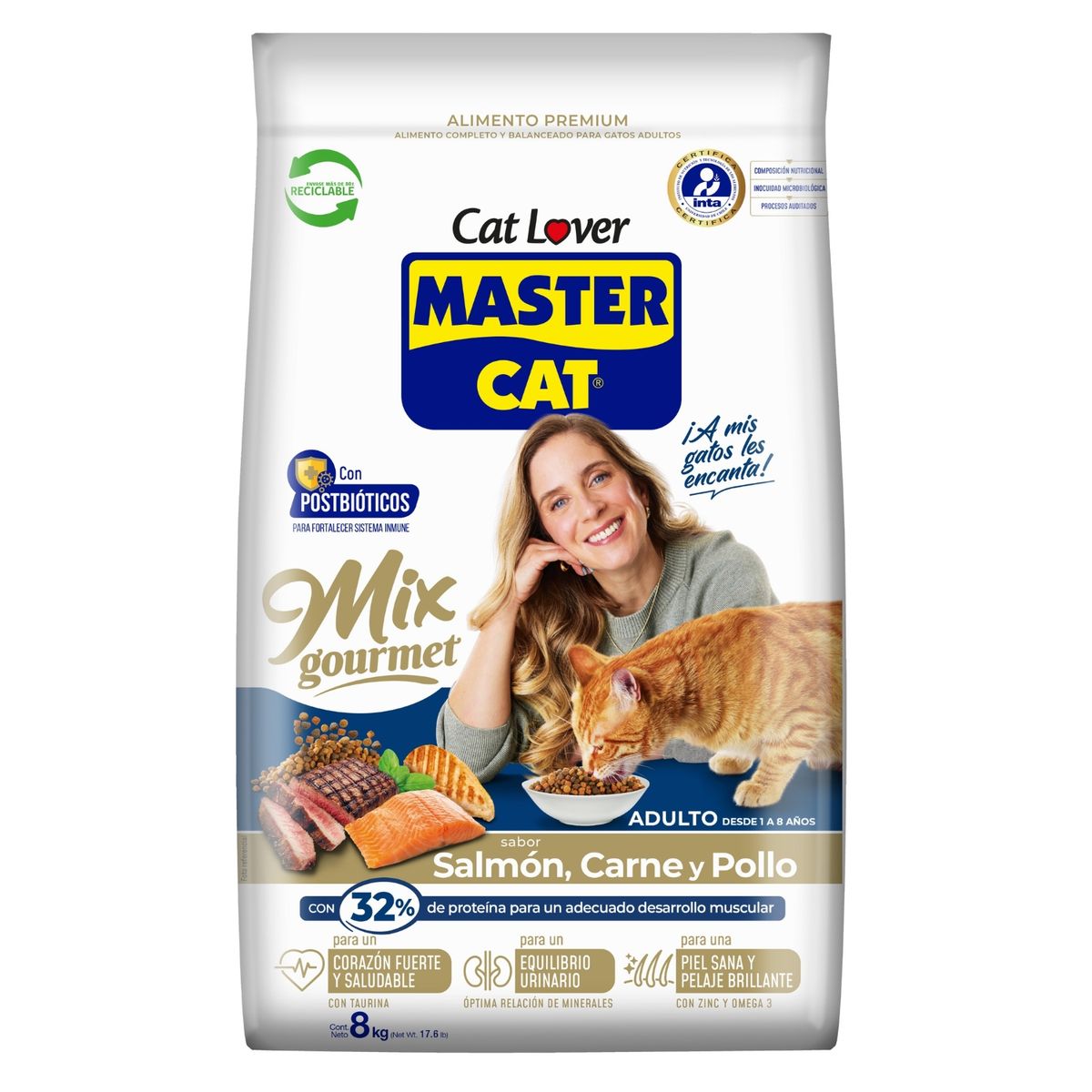 MASTER CAT - Alimento Seco para Gato Mix Gourmet Sabor Salmón 8 Kg