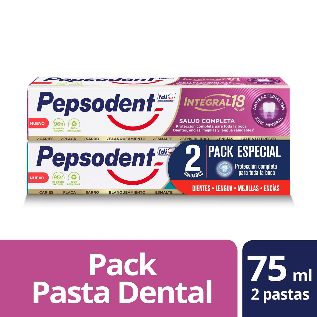 PEPSODENT - Pack Pasta de Dientes Antibacterial 18 Horas