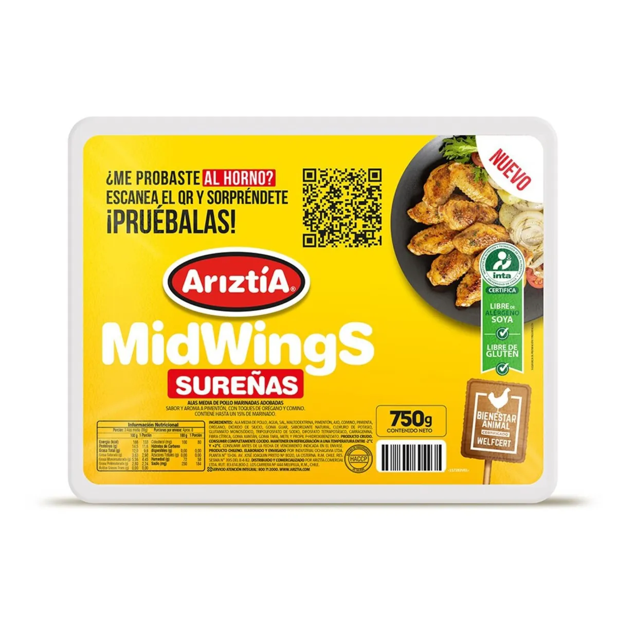 ARIZTIA - Ala Media Pollo Sureña Ariztia 750 g