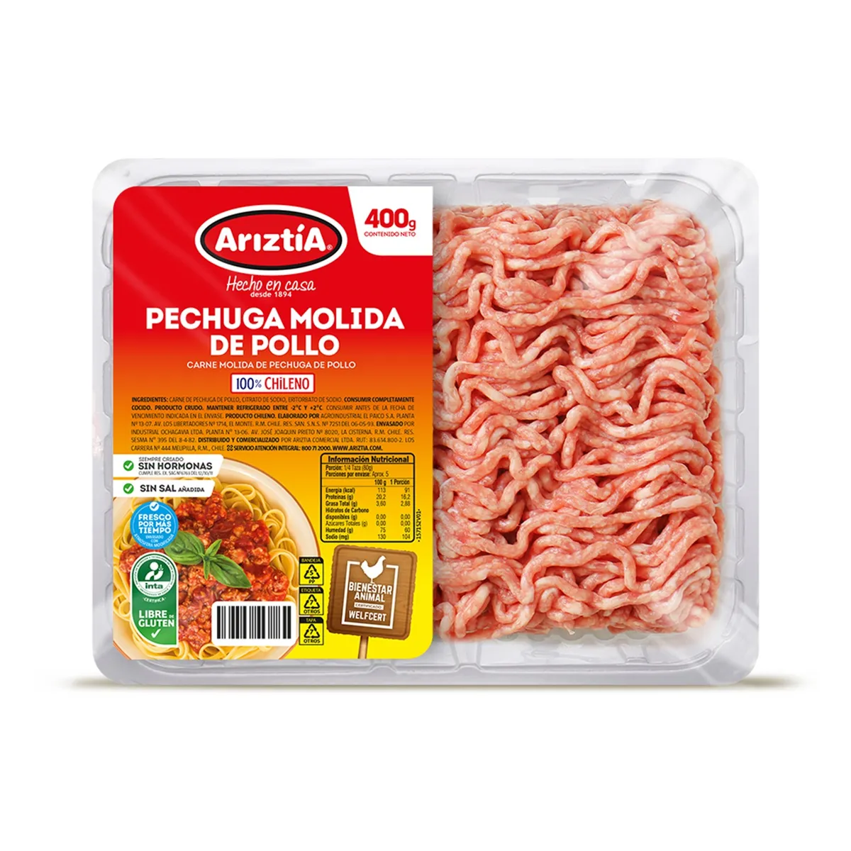 ARIZTIA - Carne Molida de Pollo Ariztía 400 g