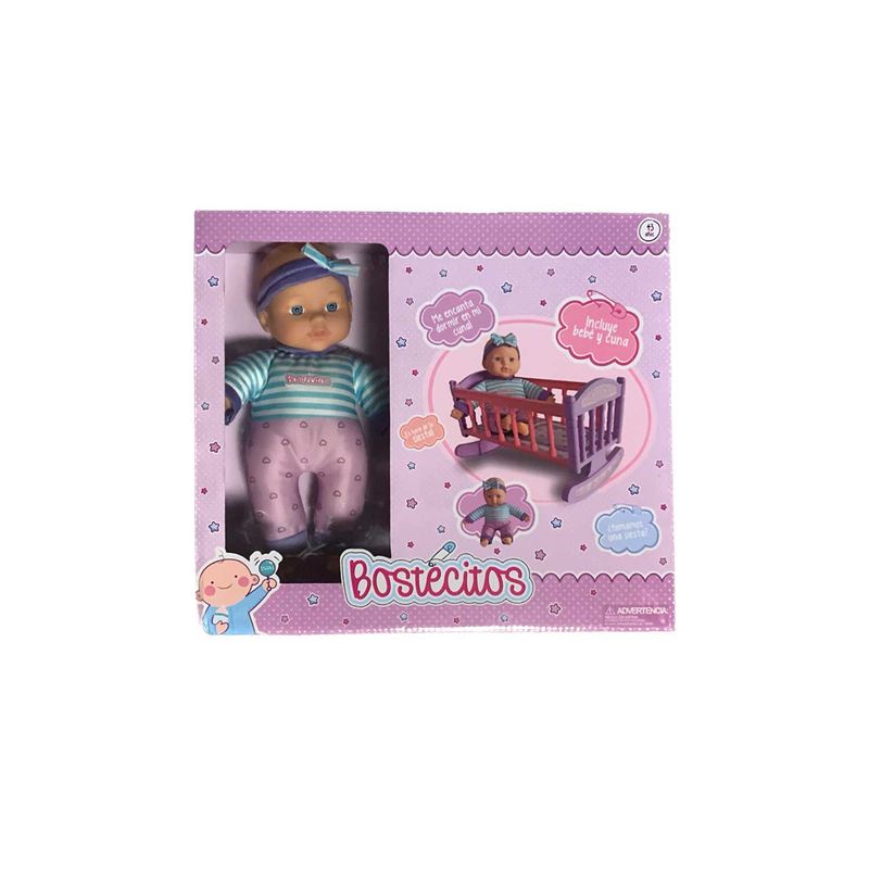 BOSTECITOS - Muñeca 28 Cm Con Cuna Para Dormir