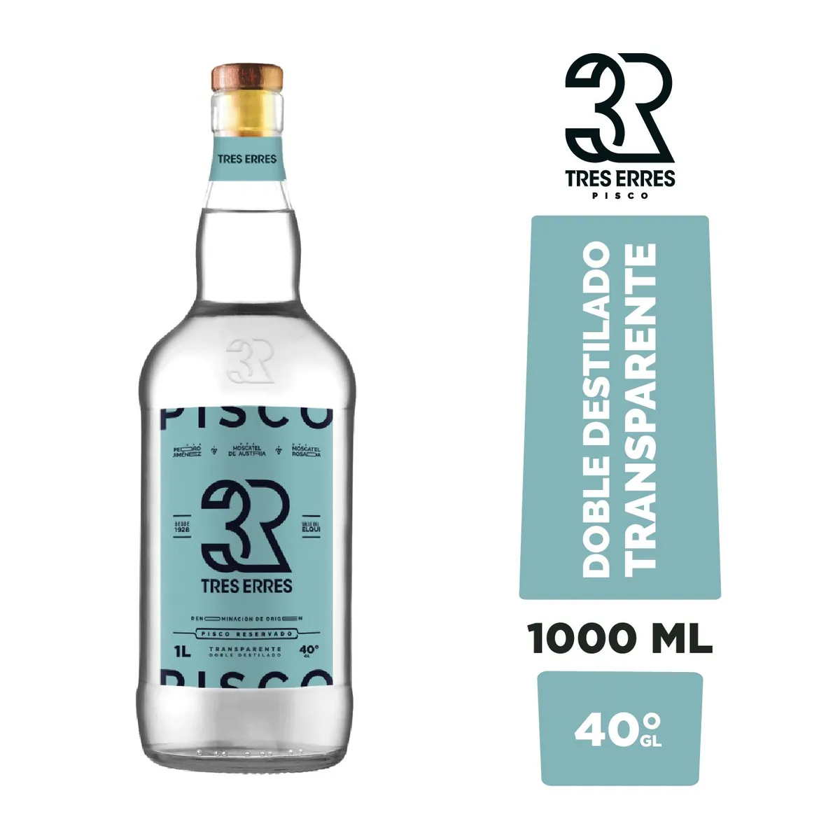 TRES ERRES - Pisco Reservado Transparente Doble Destilado 40º