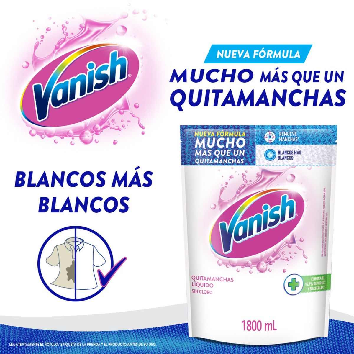 VANISH - Quitamanchas Líquido Sin Cloro Ropa Blanca Vanish 1.8 lt