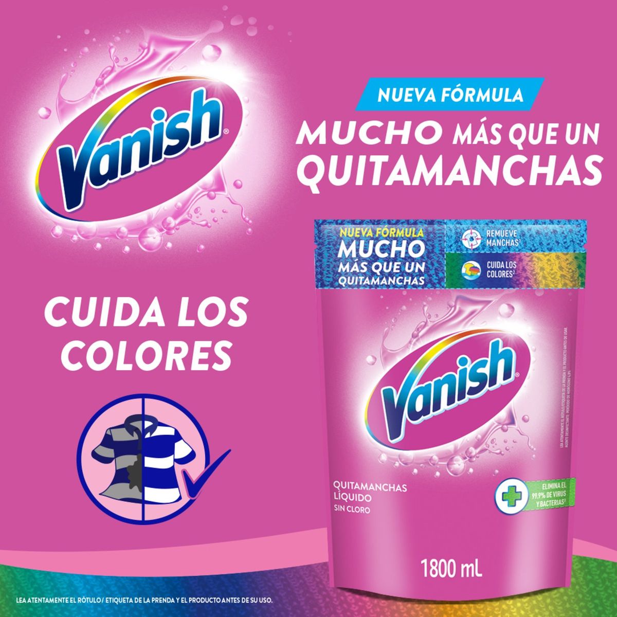 VANISH - Quitamanchas Líquido Sin Cloro Ropa Color Vanish 1.8 lt