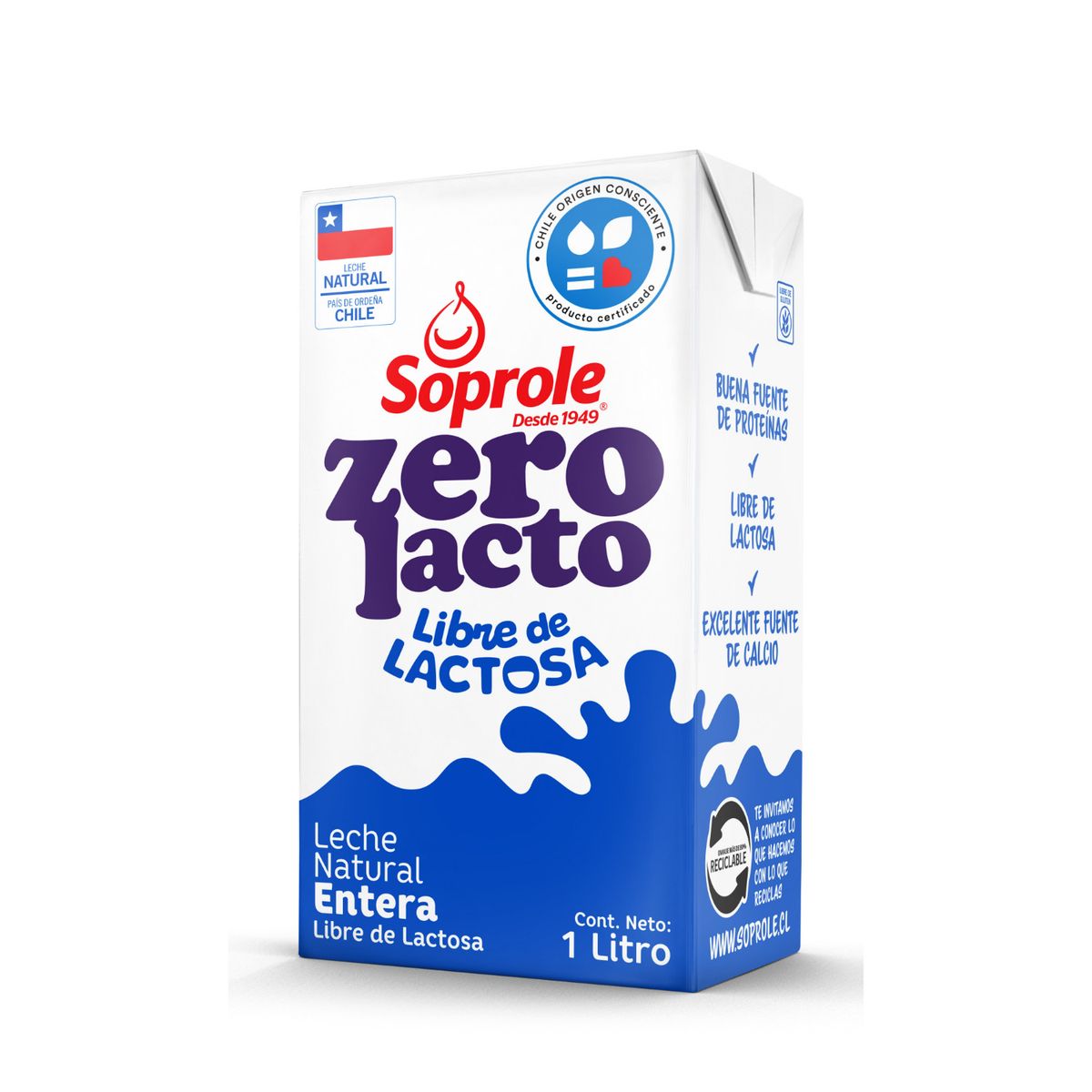 SOPROLE - Leche Natural Entera Zerolacto Soprole 1 L